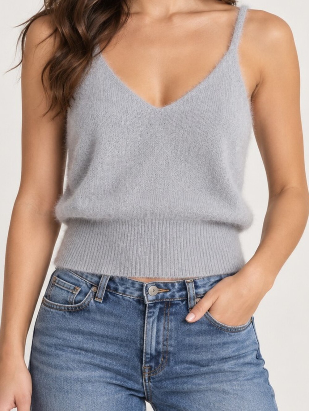 Buffalo David Bitton “Louise” Fuzzy V-Neck Sweater Tank